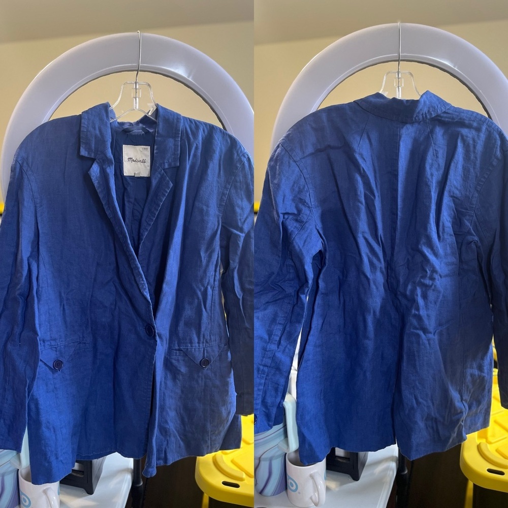 Madewell Double-breasted Linen Blazer Blue - Picture 7 of 7